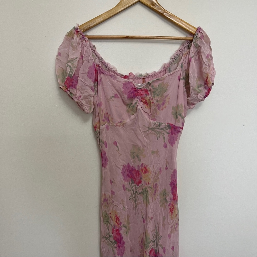 LoveShackFancy Madara Maxi Dress Pink Floral Silk Feel Cottagecore Size M - Picture 4 of 6